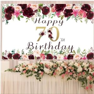 Floral 70th Birthday Party Banner Photo Backdrop